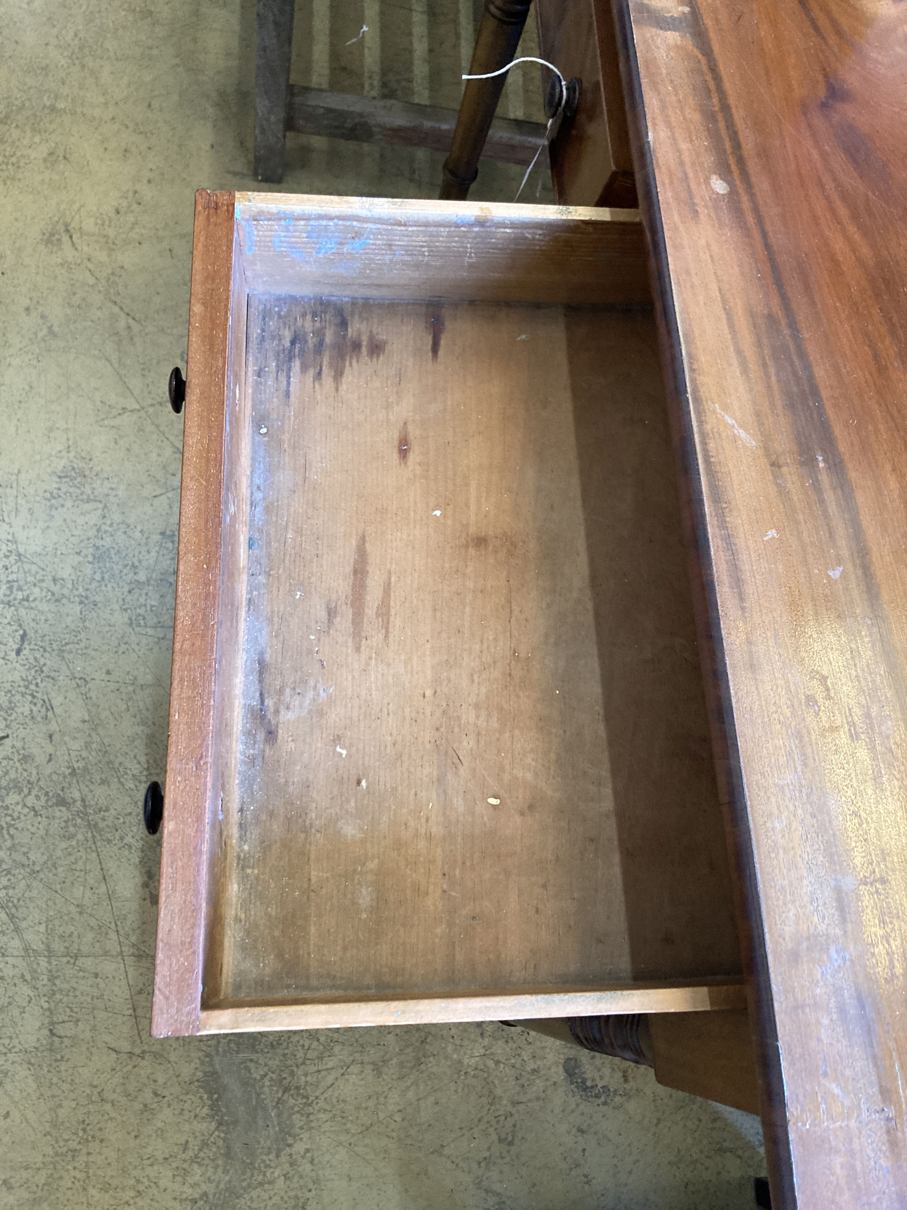 A mahogany Victorian two drawer side table, width 106cm, depth 49cm, height 82cm